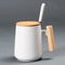 Nordic Style Wooden Handle Ceramic Cups Coffee Mug Set Large Capacity With Lid and Spoon Tea Home Office Drinkware Taza 